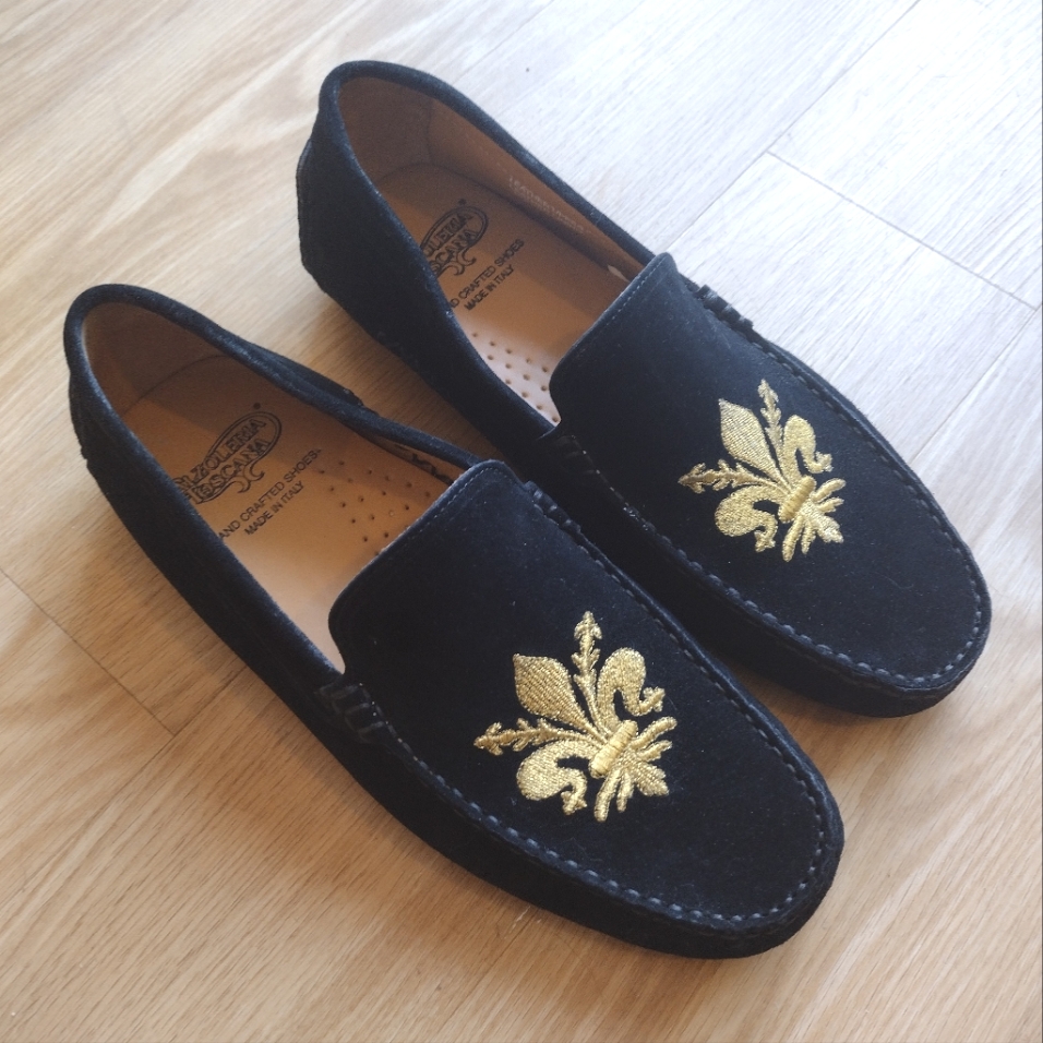 Calzoleria Toscana Suede Crest Men's Slip On Loafer Venetian Driver Italy, Sz 41